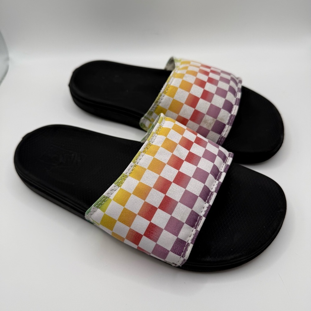 Vans Off The Wall Checkerboard Slide Sandals Missy Size‎ 4 Multicolor Strap